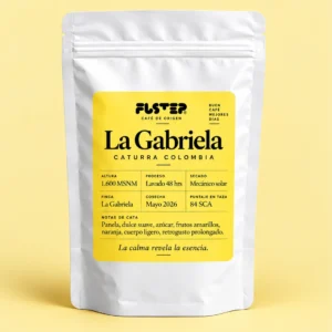 Bolsa de café FUSTEP La Gabriela Caturra Lavado sobre fondo amarillo